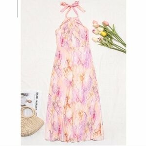 NWT Cupshe Pink Purple Yellow Halter Summer Beach Maxi Dress Size Large